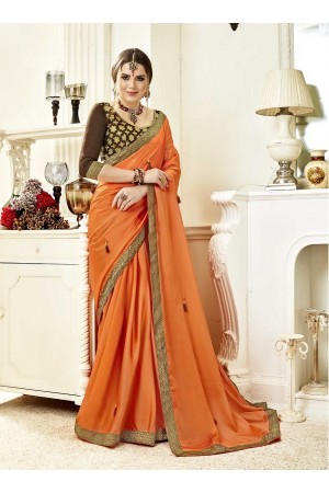 Orange brown designer fancy party wear saree 3712