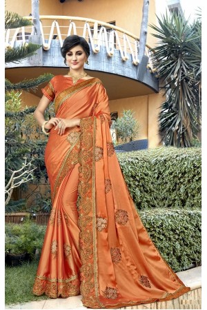 Peach designer fancy party wear saree 75016