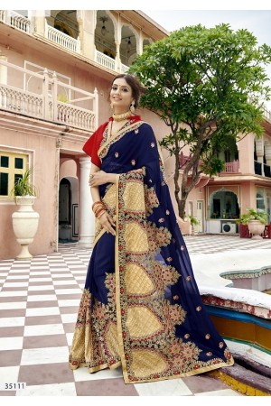 Red and blue designer Indian party wear saree 35111