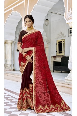 Red and brown designer Indian party wear saree 35112