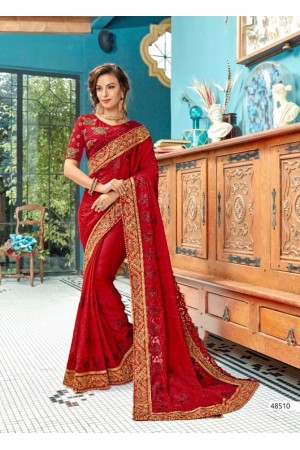 Red designer fancy party wear saree 48510