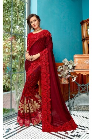 Red designer fancy party wear saree 48513