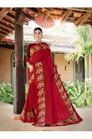 Red designer fancy party wear saree 62011