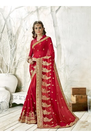 Red designer fancy party wear saree 90003