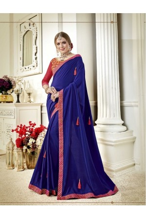 Royal blue and red designer fancy party wear saree 3713