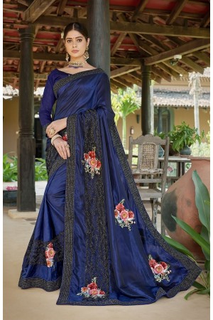 Royal blue designer fancy party wear saree 62008