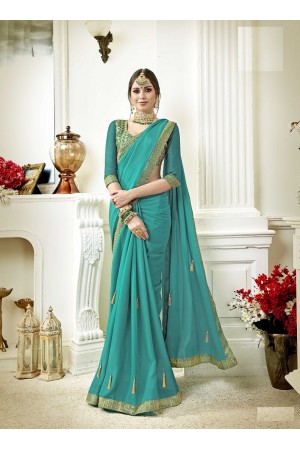 Sea blue designer fancy party wear saree 3711