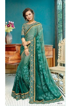 Teal designer fancy party wear saree 48514