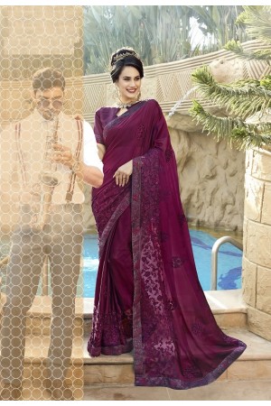 Wine designer fancy party wear saree 75013