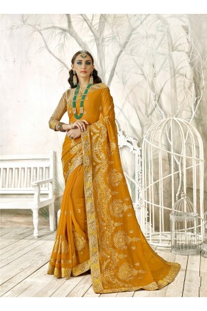 Yellow designer fancy party wear saree 90006