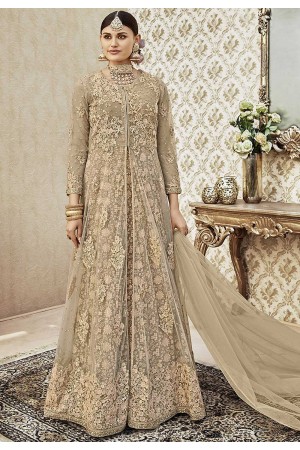 Beige color net wedding anarkali 4402