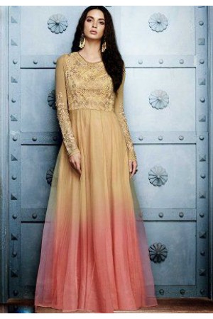 Beige pink shaded georgette straight cut salwar 1043A