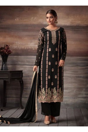 Black color georgette straight cut salwar kameez 48004