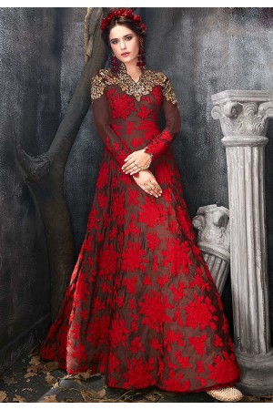 Brown red silk wedding anarkali 7015