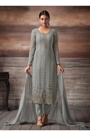 Grey color georgette straight cut salwar kameez 48002