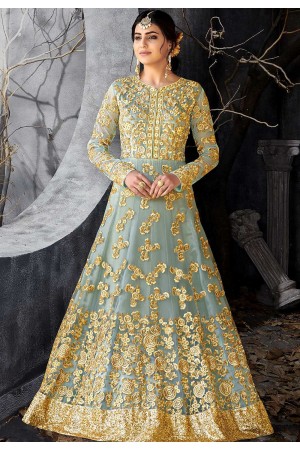 Grey color net wedding anarkali 7016