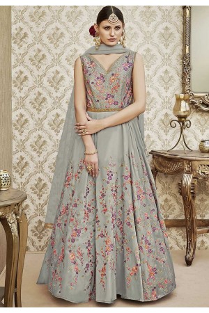 Grey color tapetta silk wedding wear anarkali 4403