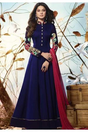 Jennifer Winget blue georgette party wear anarkali 1127