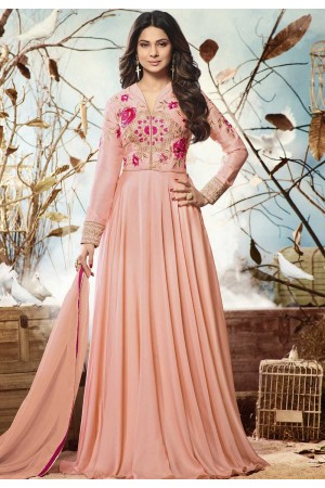 Jennifer Winget peach georgette party wear anarkali 1126