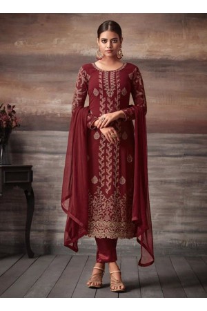 Maroon color georgette straight cut salwar kameez 48001