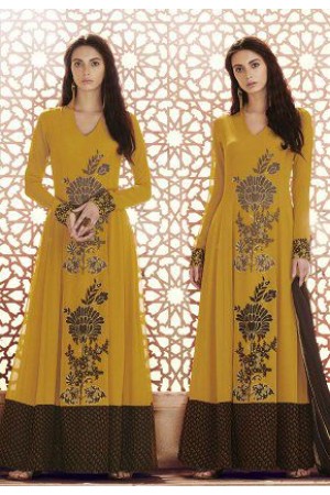 Mustard brown georgette straight cut salwar 1039B