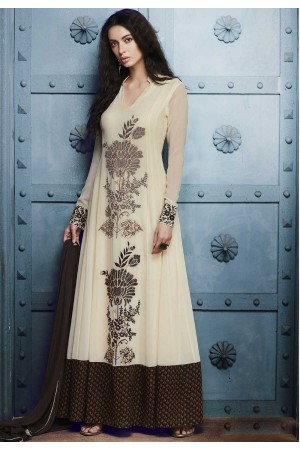 Off white brown georgette straight cut salwar 1039A