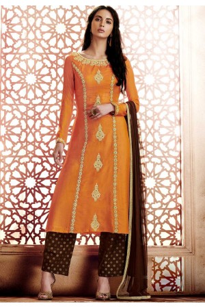 Orange georgette straight cut salwar 1042A