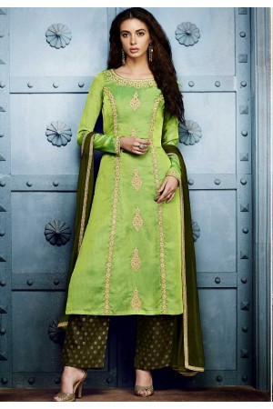 Parrot green georgette straight cut salwar 1042B