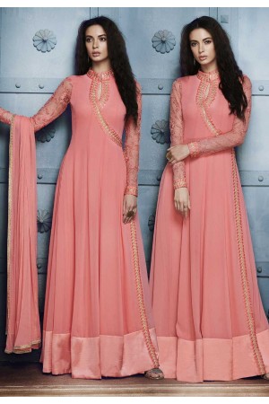 Peach georgette straight cut salwar 1041B