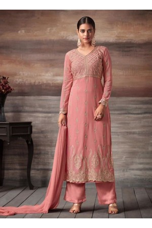 Pink color georgette straight cut salwar kameez 48005