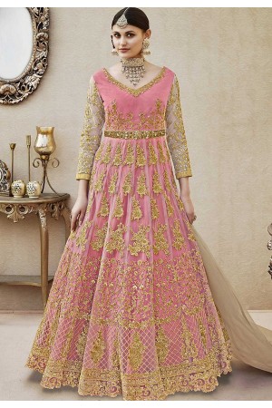 Pink color net wedding anarkali 4404