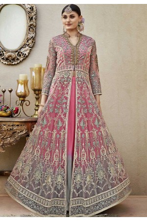 Pink net wedding lehenga kameez 4409