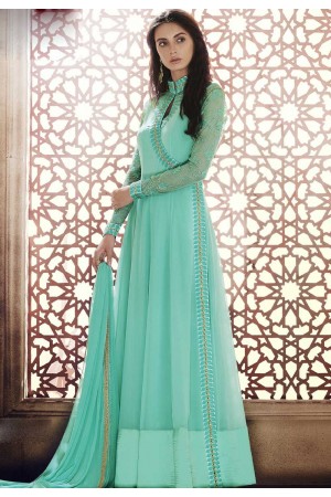 Sea green georgette straight cut salwar 1041A