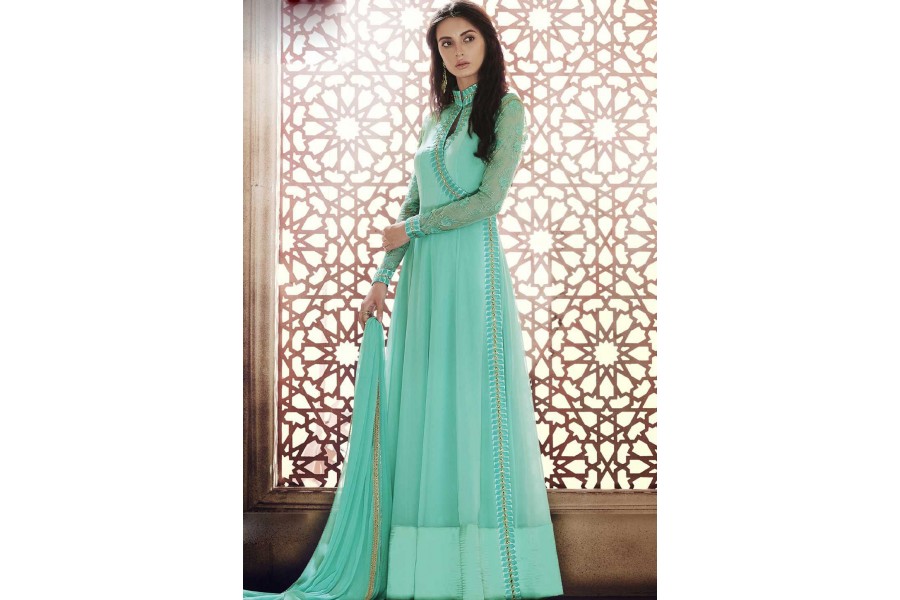 Sea Green Georgette Pant Salwar Suits