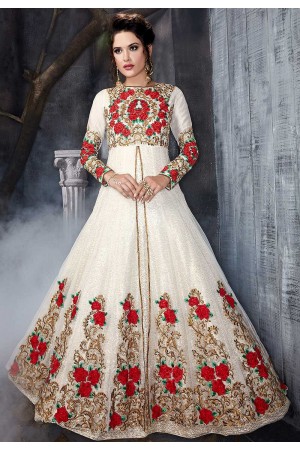 White net wedding anarkali 7011