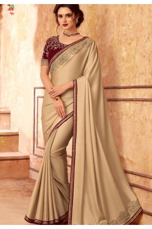 beige maroon art silk bordered saree 24004