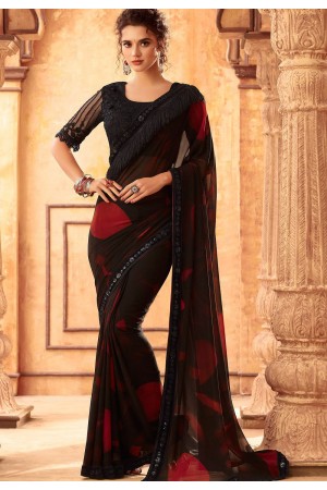 black georgette party wear saree 24006