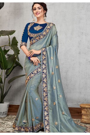 blue dual tone silk embroidered sangeet saree 11409