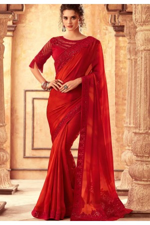 bright red art silk bordered saree 24001