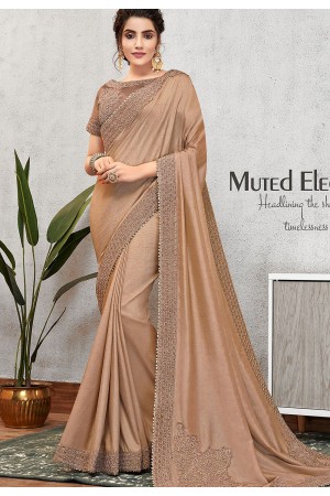 brown tusser silk embroidered wedding saree 11405