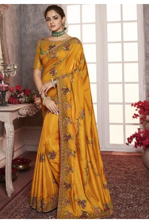 golden art silk embroidered party wear saree 2164