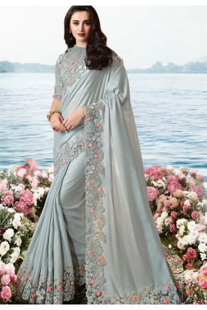 grey art silk heavy embroidered saree 6206