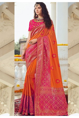 orange pink art silk traditional saree 10036