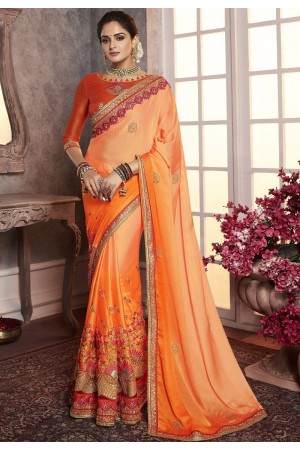 peach art silk embroidered party wear saree 2163