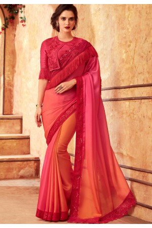 peach pink art silk bordered saree 24011