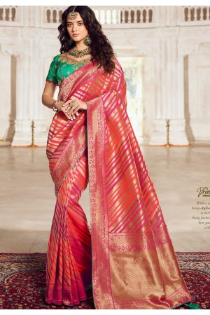 pink green art silk traditional saree 10029