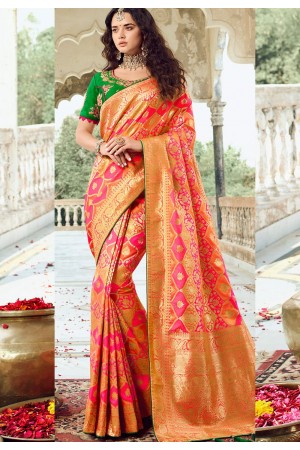 pink green art silk traditional saree 10037
