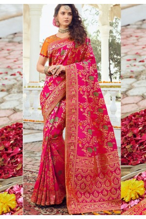 pink orange art silk traditional saree 10038