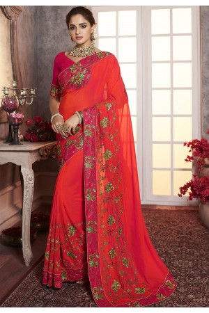 pink shade art silk embroidered party wear saree 2167