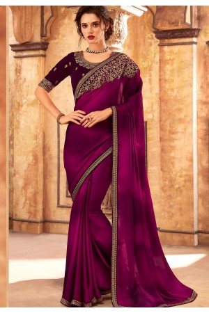 purple art silk embroidered party wear saree 24009